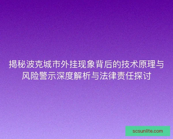 揭秘波克城市外挂现象背后的技术原理与风险警示深度解析与法律责任探讨